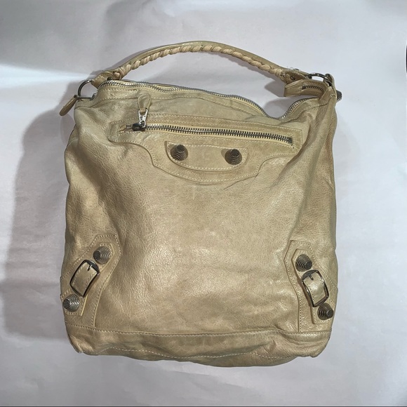 👋🏾SOLD👋🏾authentic BALENCIAGA City Day Bag tan goatskin - Picture 1 of 13
